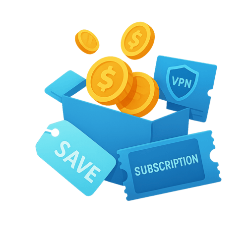 Save on subscriptions: wallet, coins, and percentage badge