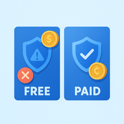Free vs paid VPNs — balance scale and coins